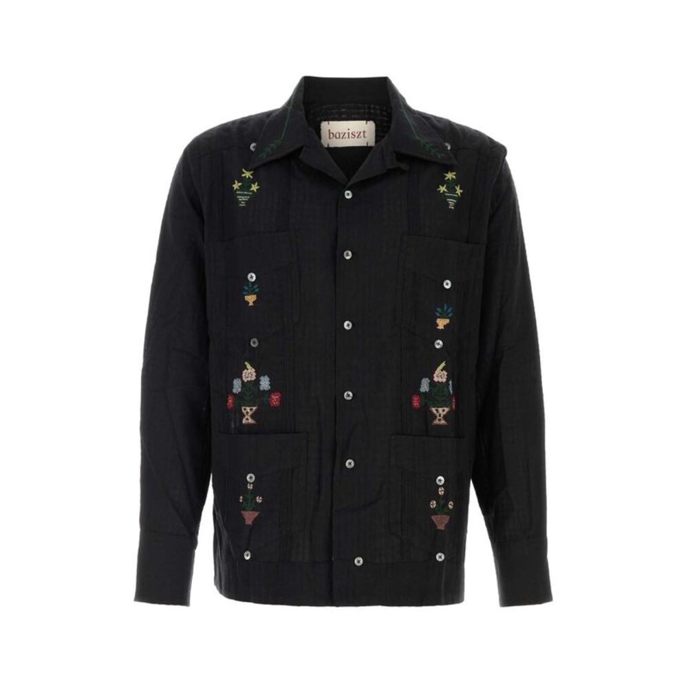 Baziszt Men Black Cotton Byrsa Shirt